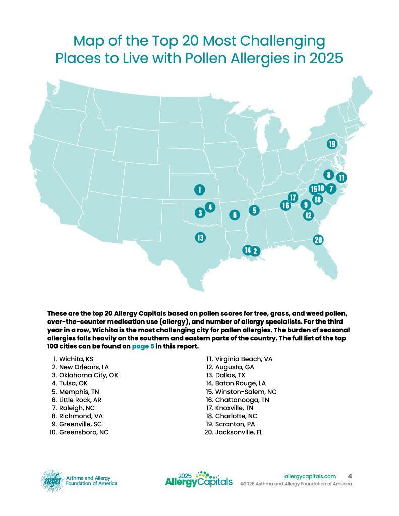 AAFA 2025 Allergy Capitals Map