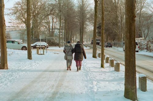 Couple walking in winter