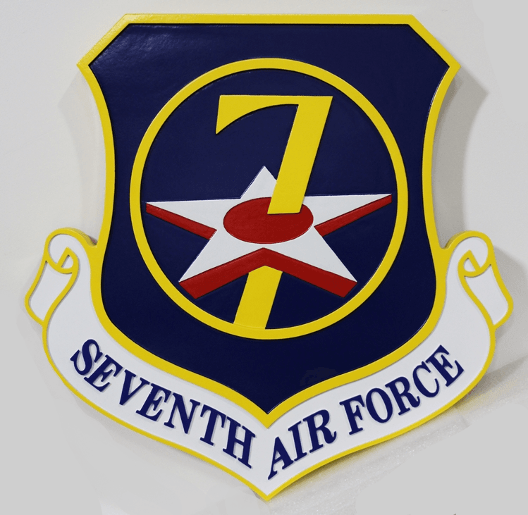 LP-1536 - Carved  Plaque of the Shield  Crest of the Seventh Air Force, 2.5-D  Artist Painted