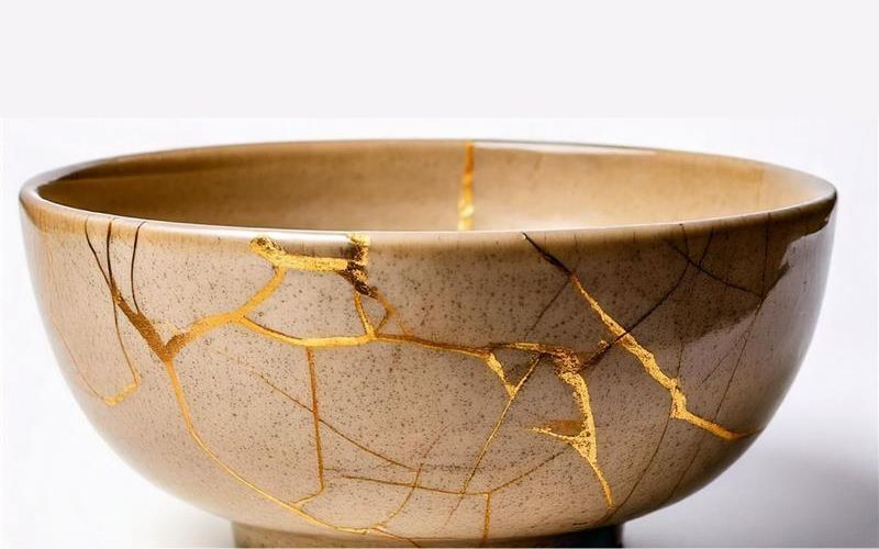 shattered vase fixed with gold to hold the pieces together