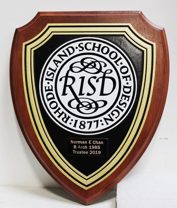 UP-1930 - Carved Mahogany Plaque of  Seal of the Rhode Island School of Design 