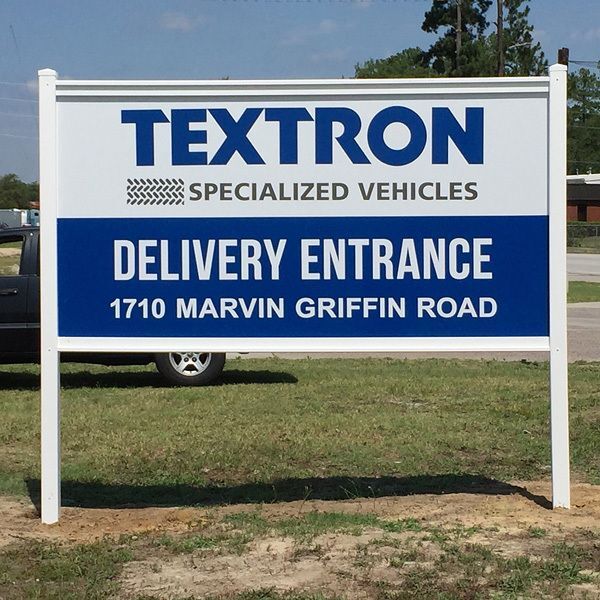 Post and Panel Sign – Textron Specialized Vehicles Delivery Entrance