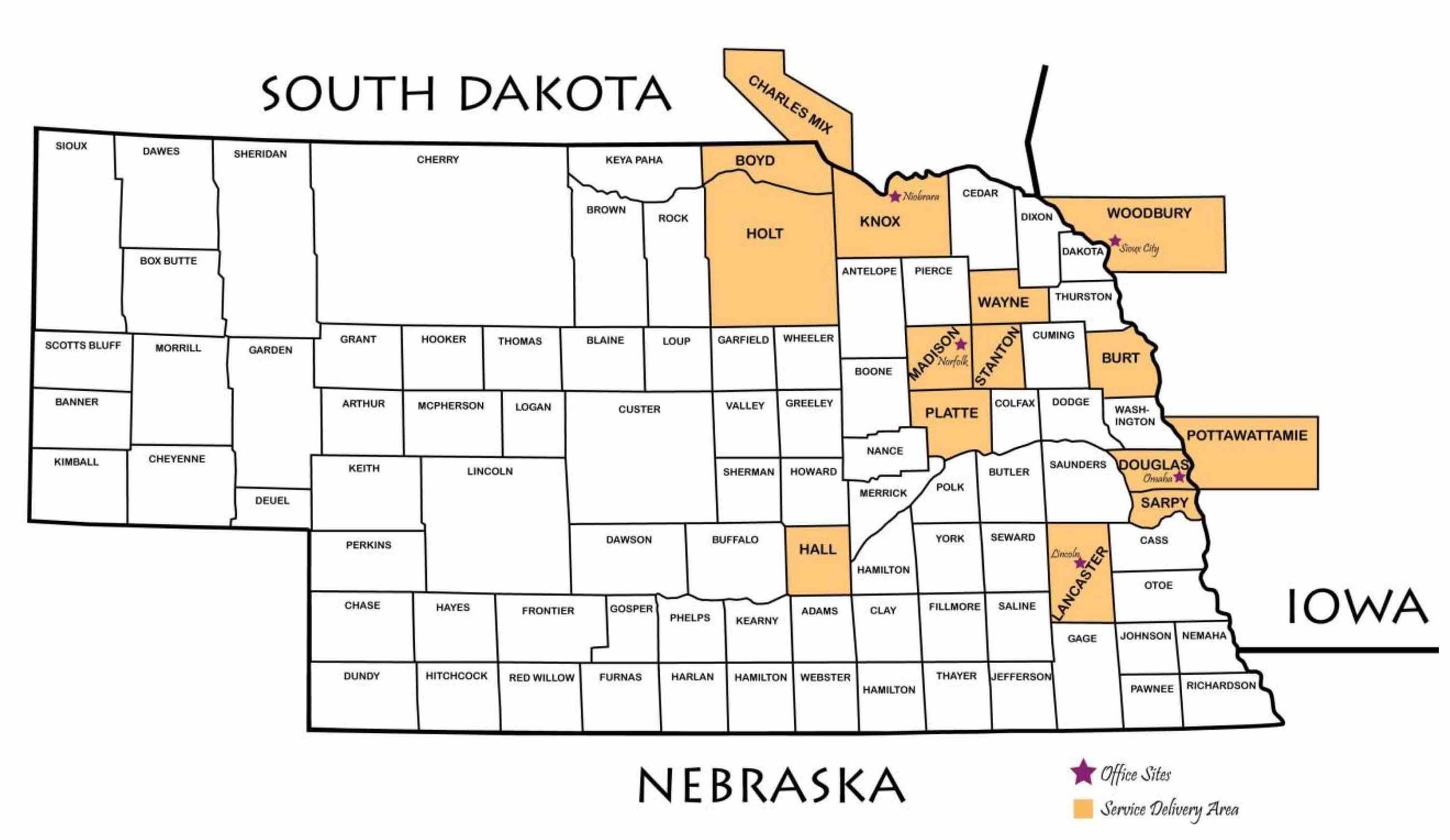 Map of Nebraska.