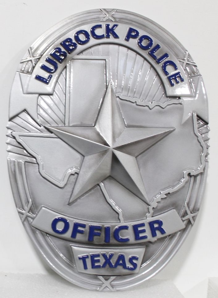 PP-1515 - Carved  3-D Bas-relief Plaque of the Badge of an Officer of Lubbock Police, Texas