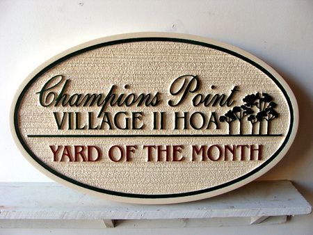KA20906 - Sandblasted Yard of the Month Sign with Trees 