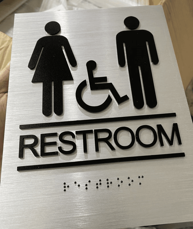 KA20625 - Brushed Aluminum Restroom Sign, with Braille 