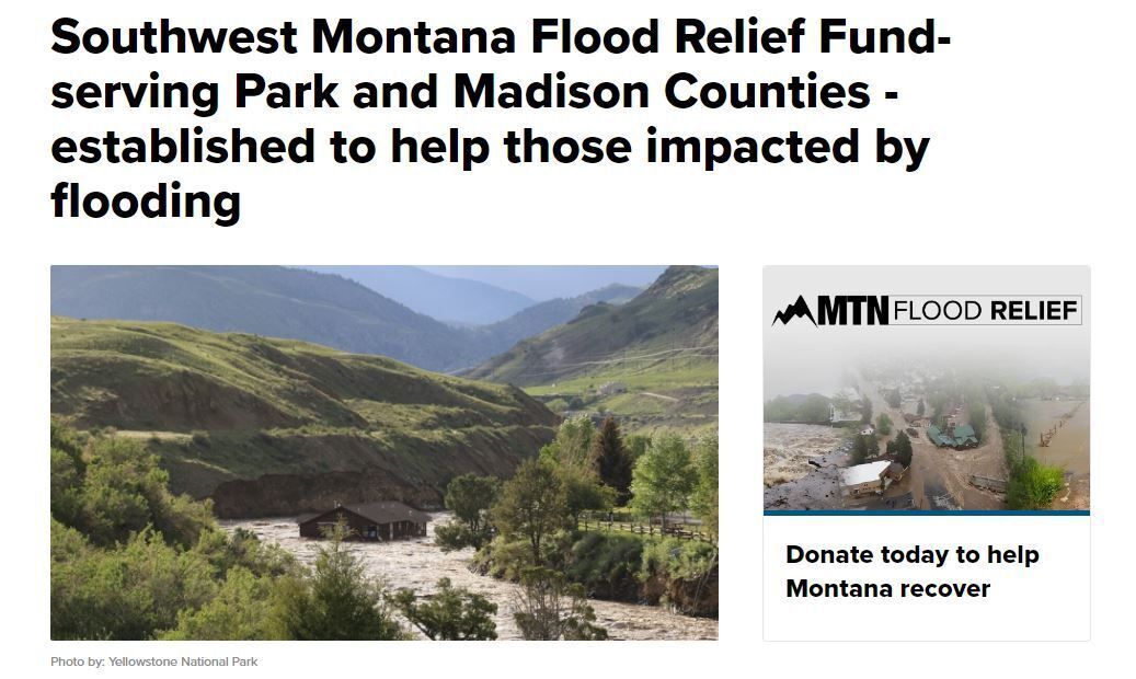 Southwest Montana Flood Relief Fund- serving Park and Madison Counties - established to help those impacted by flooding