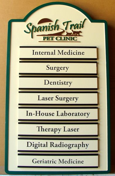 BA11731  -  Carved  HDU Directory  for Spanish Trail Pet Clinic, with Changeable Name Plaques