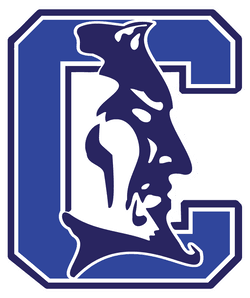 Corvallis High School logo, a blue devil encased in a "C"