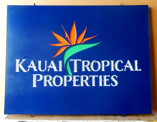 L21812 - Real Estate Sign "Kauai Tropical Properties" with Carved Bird of Paradise