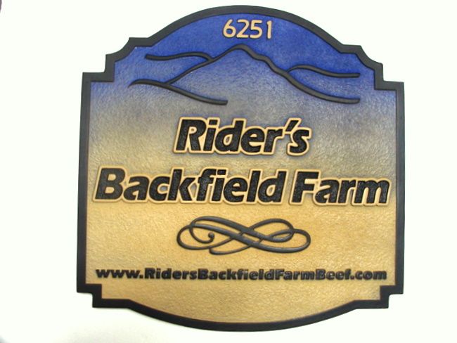 O24882 - Carved HDU Entrance Sign to "Rider's Backfield" Farm