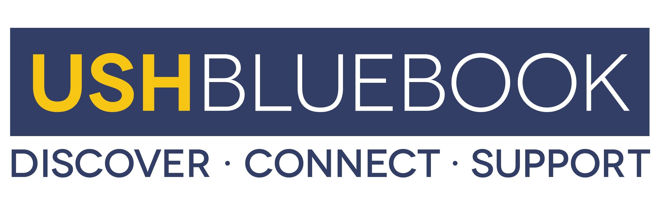 USH Bluebook logo: Discover, Connect, Support