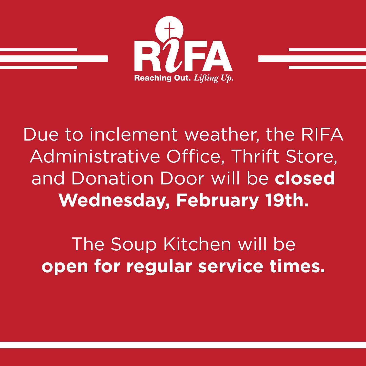 RIFA Closed Wednesday, February 19