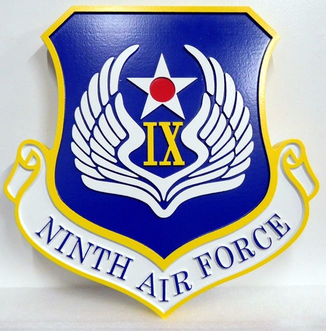 LP-1538 - Carved Plaque of the Shield Crest of the Ninth Air Force, 2.5-D Artist Painted