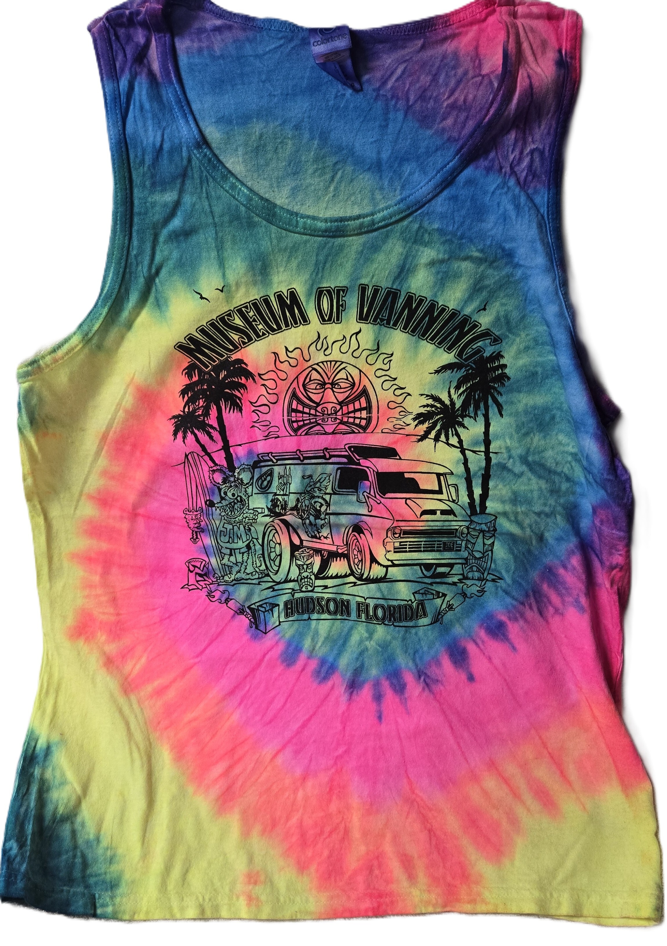 Adult Museum Logo Tank Top Neon Rainbow Tie Dye