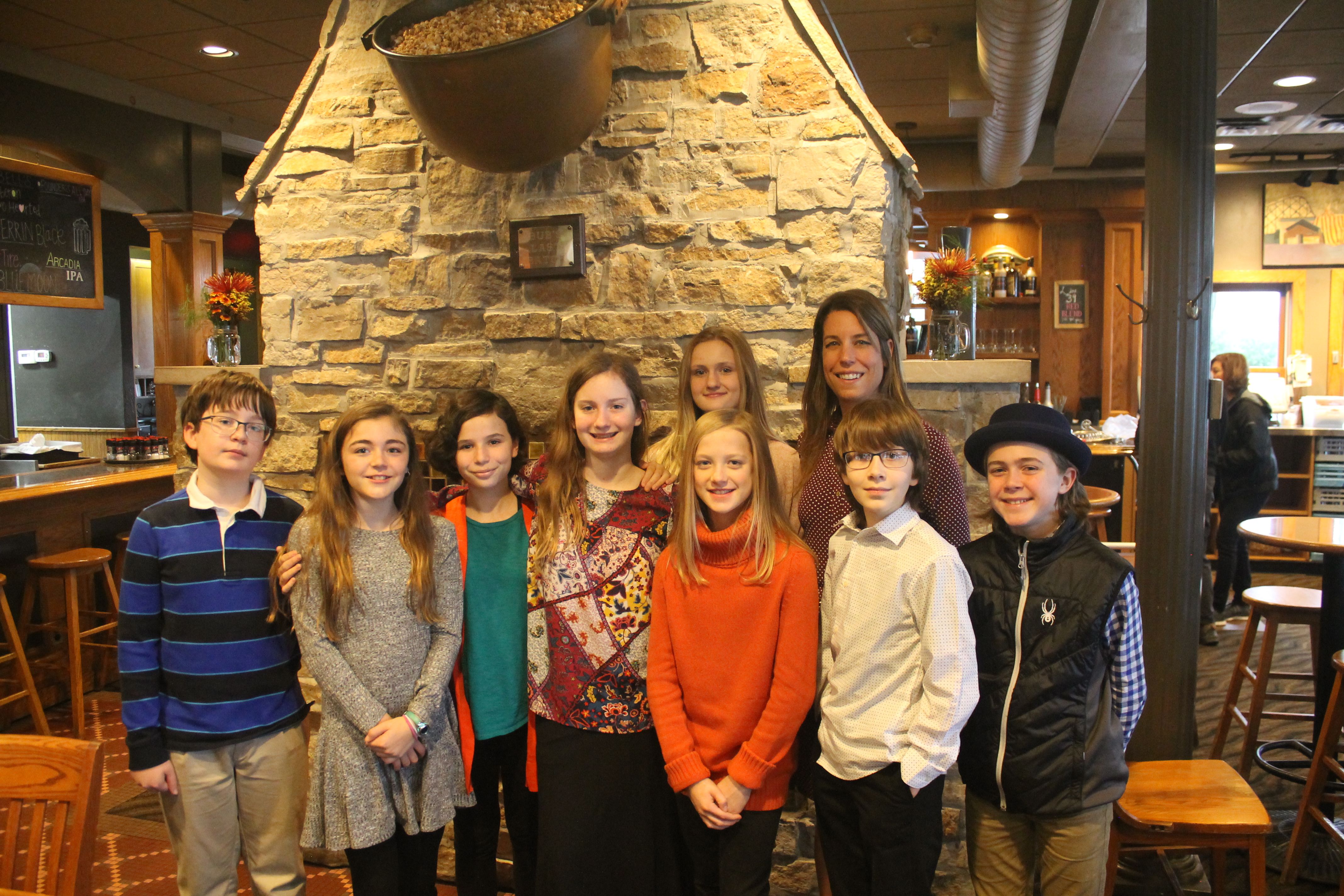 Becky Martin and students at Rose's after presenting about classroom beehives