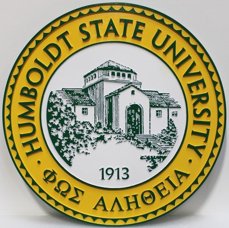 RP-1410 - Carved  2.5-D Raised  Outline Relief HDU Plaque of the Seal of Humboldt State University , California