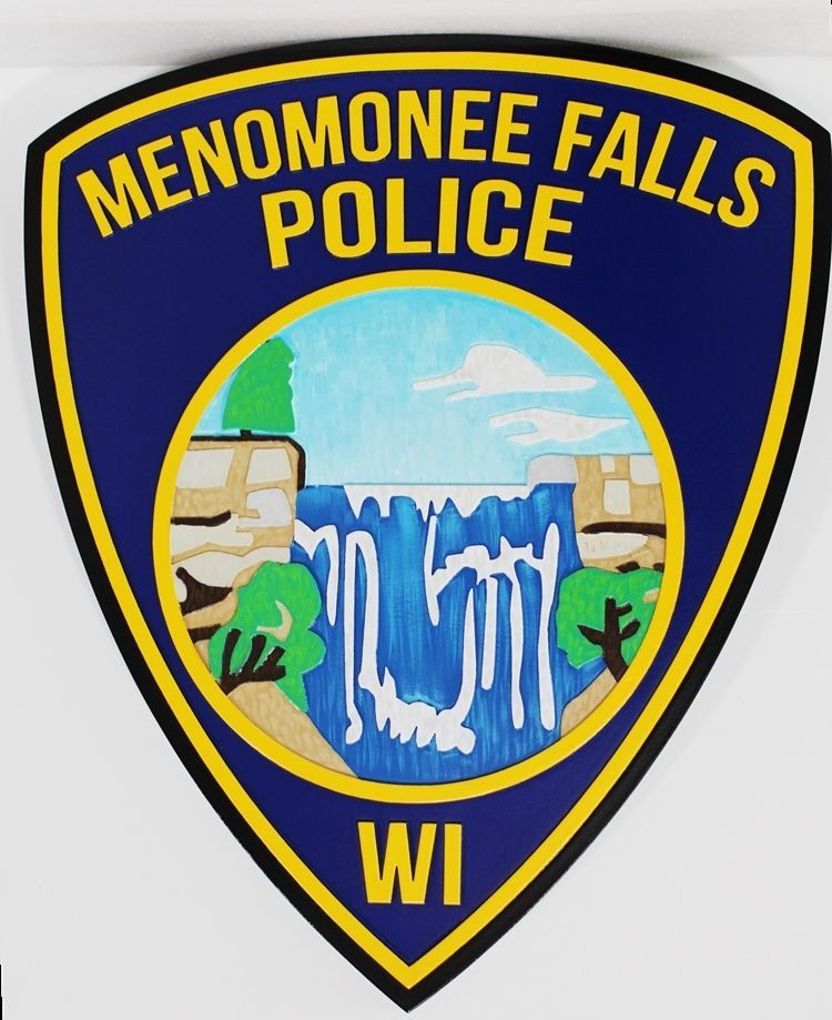 PP-2416 - Carved 2.5-D Raised Relief  HDU Plaque of the Shoulder Patch  of the Police Department of Menomonee Falls, Wisconsin