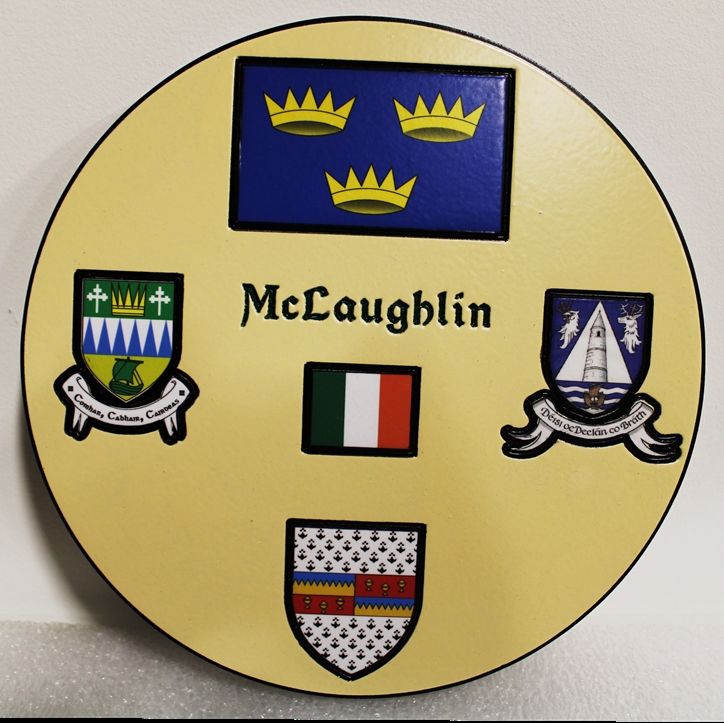 XP-3162 - Engraved Round Plaque of the Round Wappen for the McLaughlin family, 2.5-D Artist-Painted