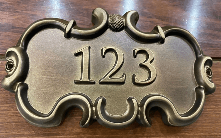 M7732 - Ornate Cast Bronze Address or Room Number  Plaque suitable for a Home, an Apartment, a Condo, or a Hotel.