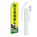 Diesel Fuel Yellow/Green Swooper/Feather Flag + Pole + Ground Spike