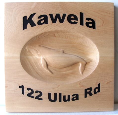 L22404 - Carved Wooden Property Address Sign with Humpback Whale