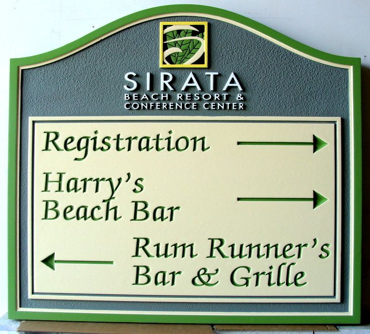 T29041 - Carved and Sandblasted HDU Wayfinding (Directional) Sign for "Sirata Beach Resort"