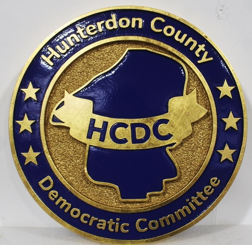 UP-2152 - Carved 2.5-D Multi-Level Gold-Leaf Gilded Wall Plaque of the Seal of the Hunterdon County Democratic Committee 