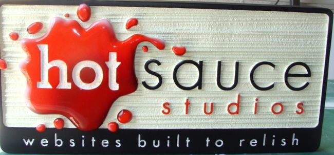 SA28423 - Attention-Getting Sign for "Hot Sauce"  Website Studio , with Red Splotchas Artwork 