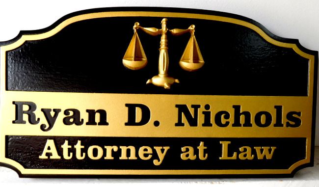 A10171 - Carved and Sandblasted Sign for Attorney, with 3-D Scales of Justice 
