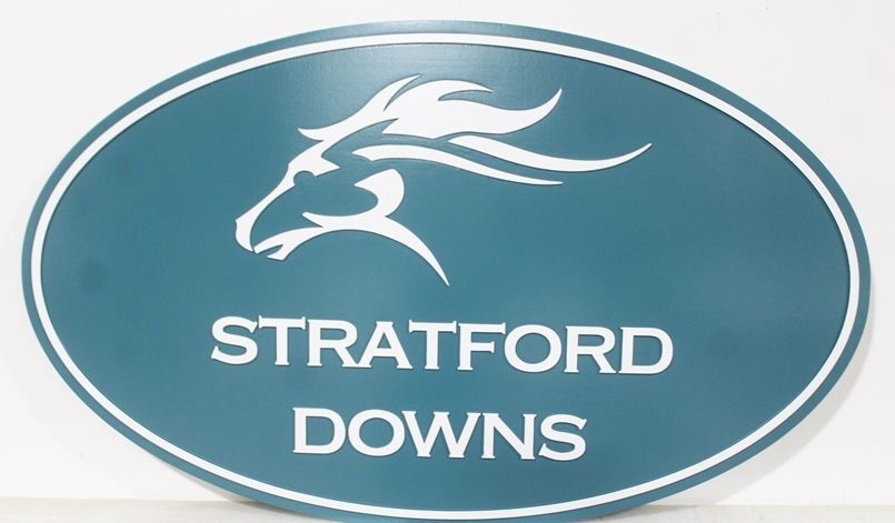 P25347 Carved 2.5-D Multi-level  Sign  for Stratford Downs with a Stylized Racing Horse's Head as Artwork