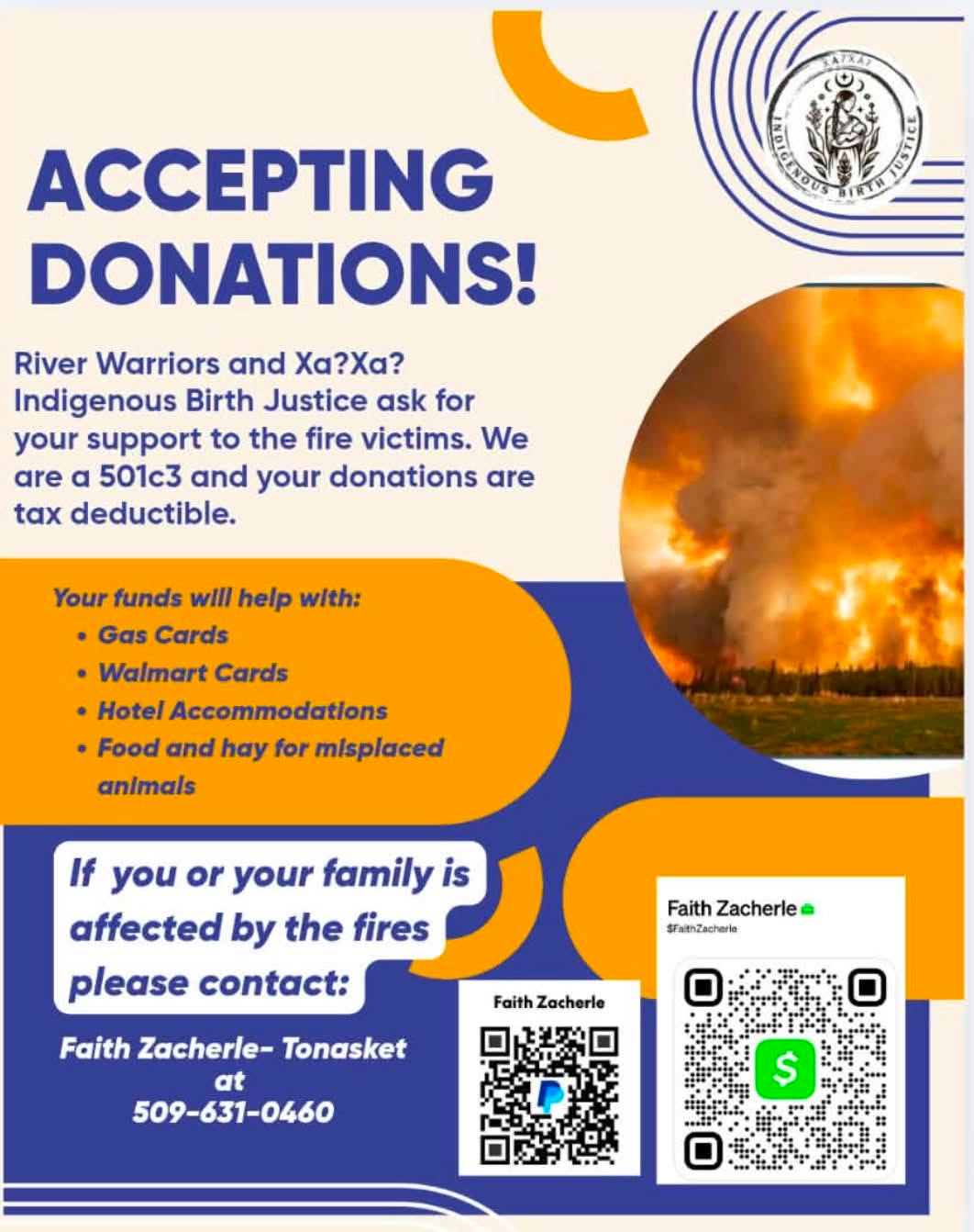 River Warriors Society Flyer for fire donations.
