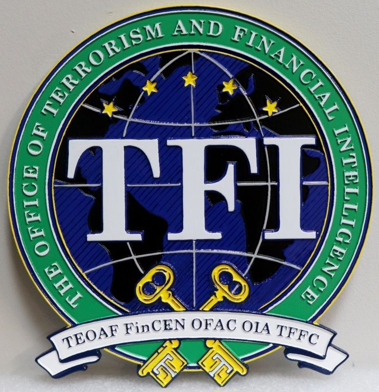 AP-4749 - Carved 2.5-D Multi-Level Wall Plaque of the Seal of the Office of Terrorism and Financial Intelligence of the Department of the Treasury 