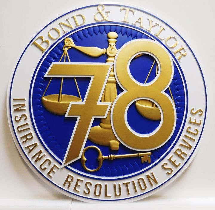 VP-1130 - Carved Plaque of the Seal/Logo of Bond & Taylor Insurance Services, 3-D Artist Painted