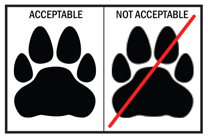 Graphic showing example of file formats that are acceptable and not acceptable for printing