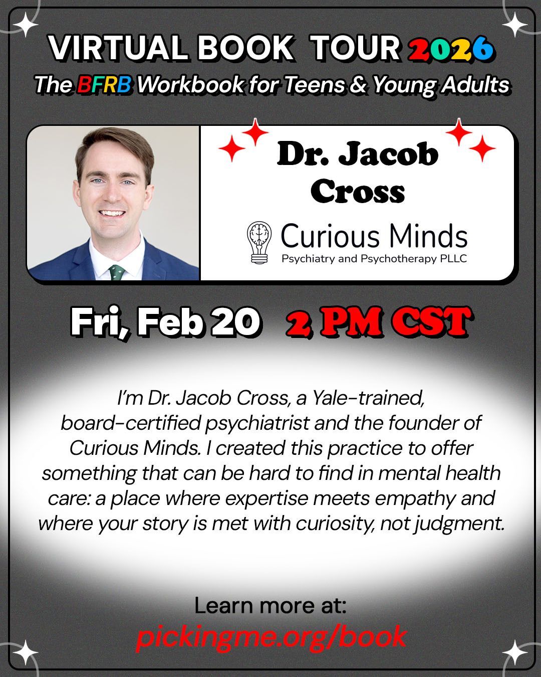 Fri, 2/20: 2 PM CST Dr. Jacob Cross, Curious Minds
