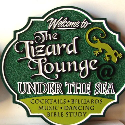 L22323- Carved and Sandblasted HDU Sign for Bar "Lizard Lounge Under the Sea"