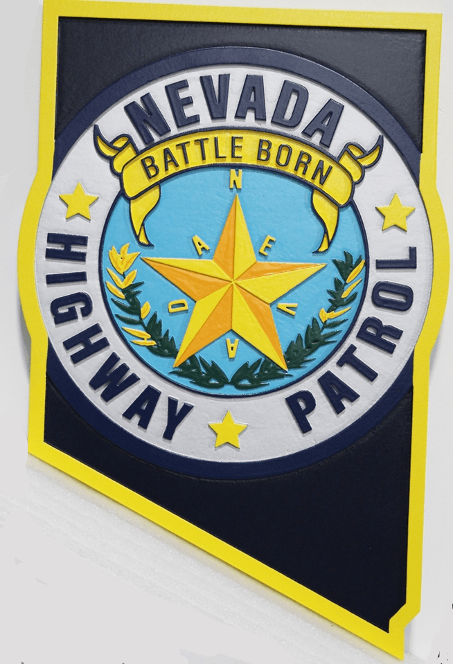 PP-3402 - Carved 2.5-D Multi-Level Raised Relief  HDU Plaque of the  Emblem of the Nevada Highway Patrol  