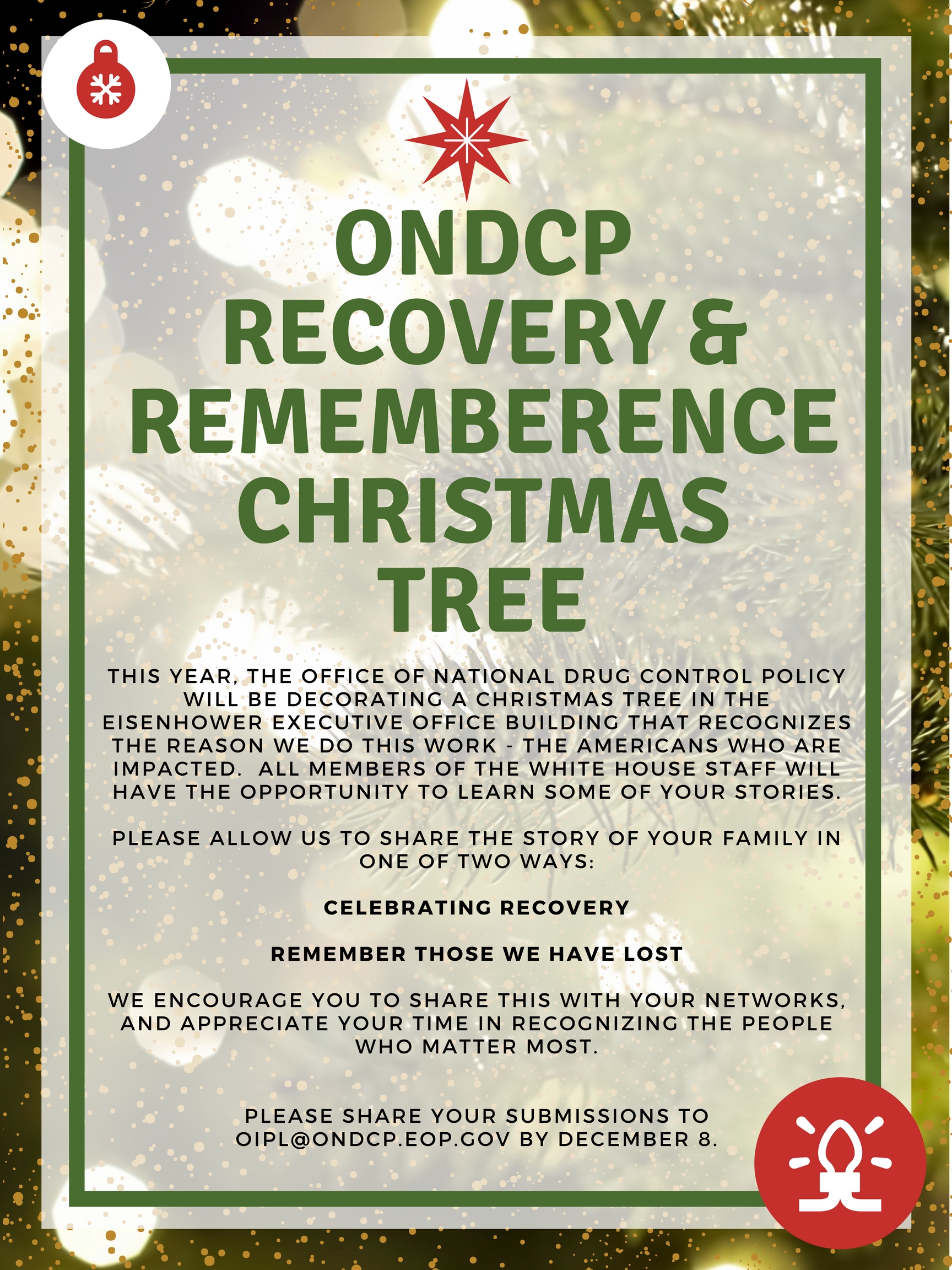ONDCP to decorate a "Recovery & Remembrance" Christmas Tree