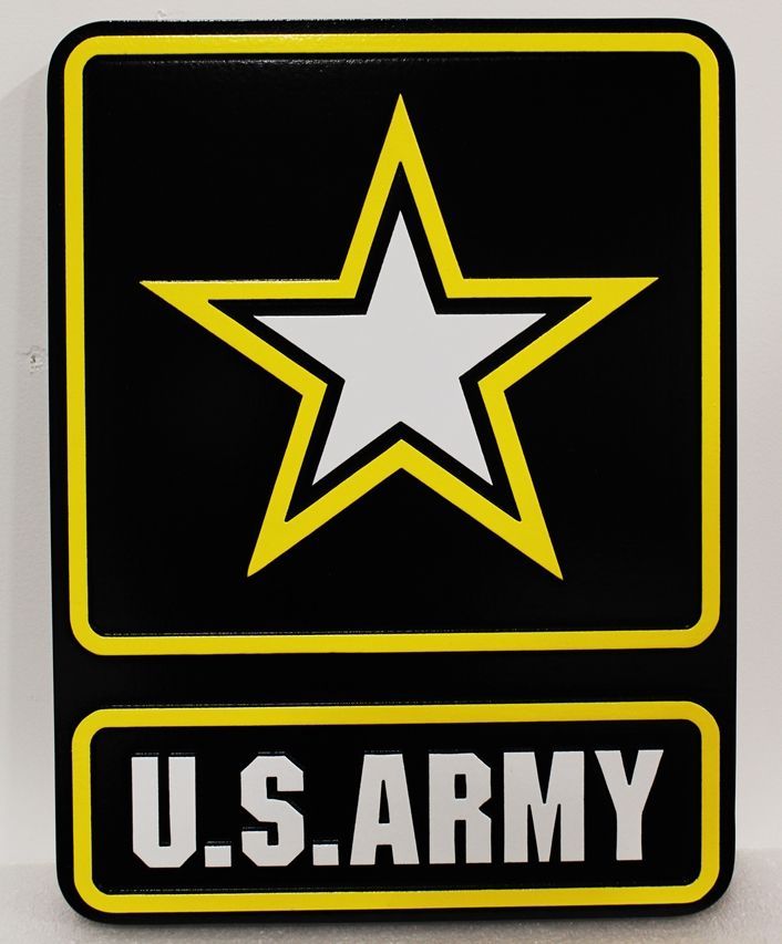 MP-1165 - Carved Plaque of US Army Star Emblem, 2.5-D Raised Relief, Artist-Painted