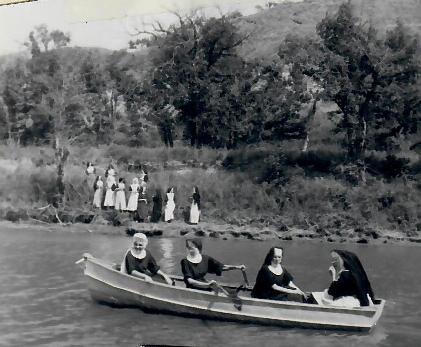 Sisters on Rowboat - Apple Creek - Aug. 1963