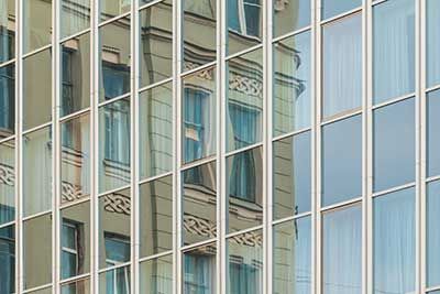 Reflective glass on a building