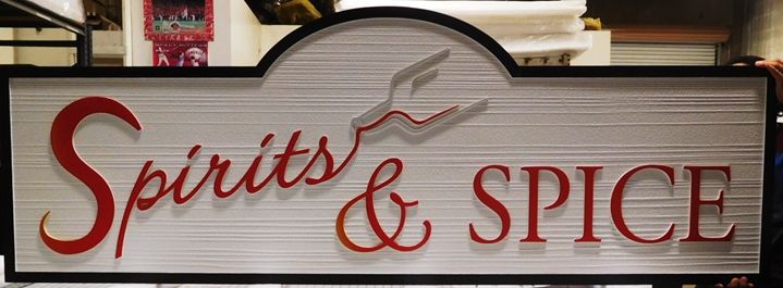 Q25666 - Carved and Sandblasted Sign for "Spirits & Spice" Store