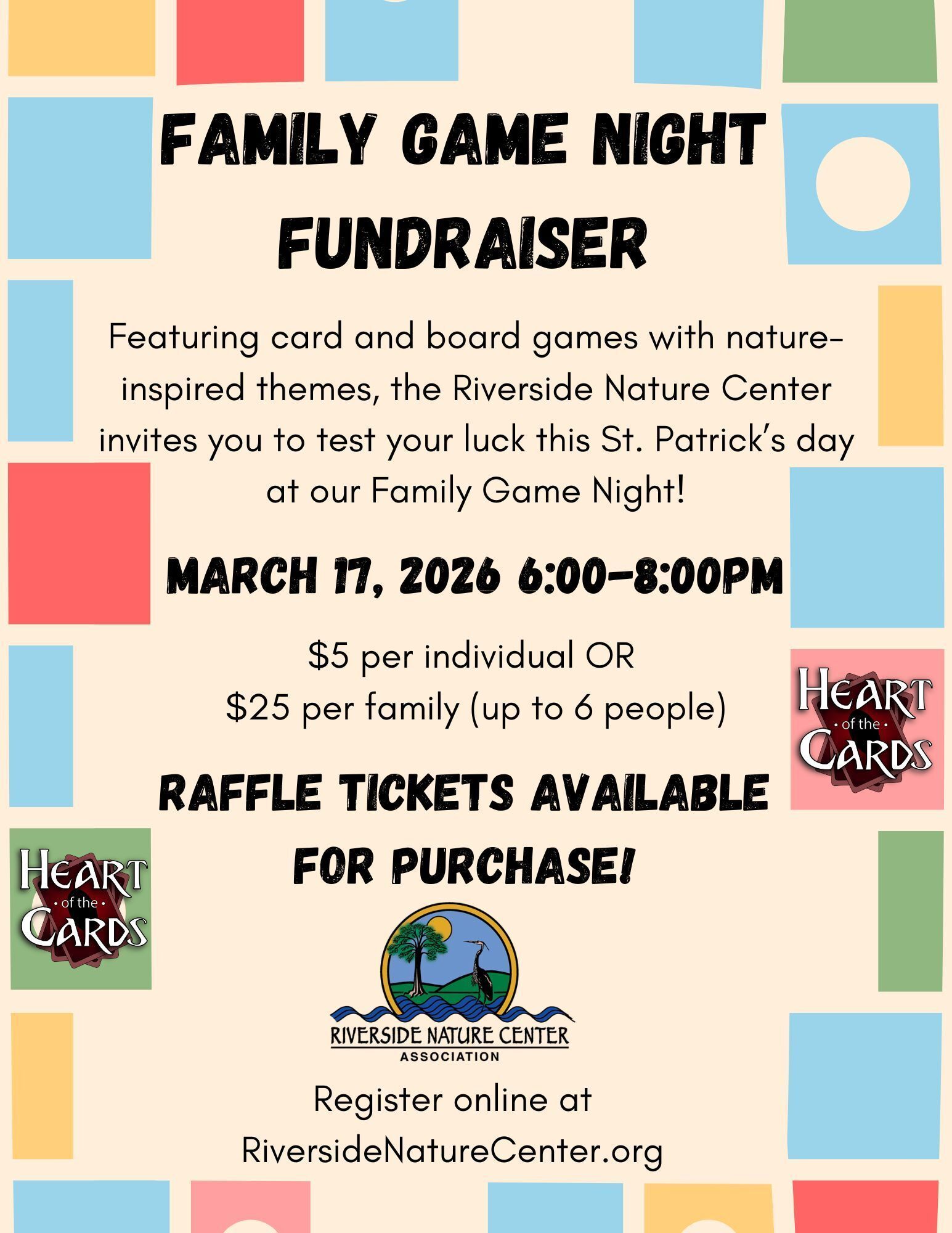 Kerrville Texas, Riverside Nature Center, Game night, Family activities near me, Board game, fundraiser, Riverside Nature Center Fundraiser, Family get togethers, Kerrville Family Events