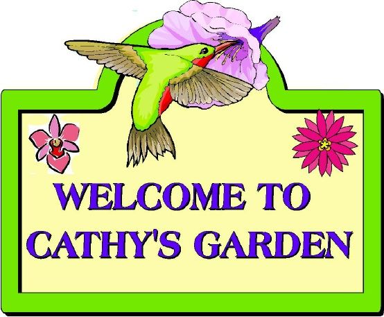 GA16704 - Private Garden Wooden Sign with Hummingbird and Flowers
