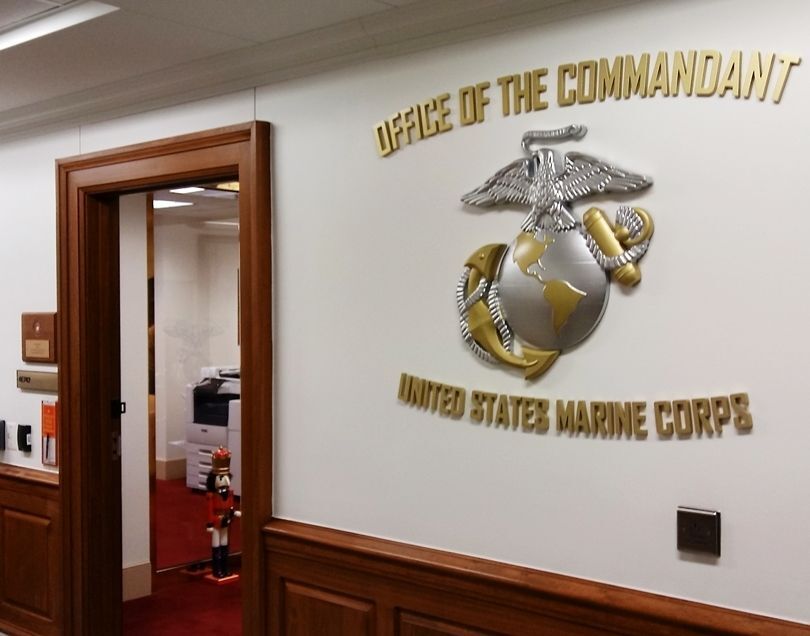 AP-2243 - Globe and Anchor Emblem Plaque and Text Outside Marine Corps  Commandant's Office, Pentagon