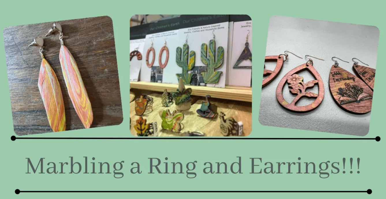 Marbling Jewelry (Earrings and a Ring) Class Drop In Anytime on February 14th 3:00pm to 5:00pm Stop by Anytime Between