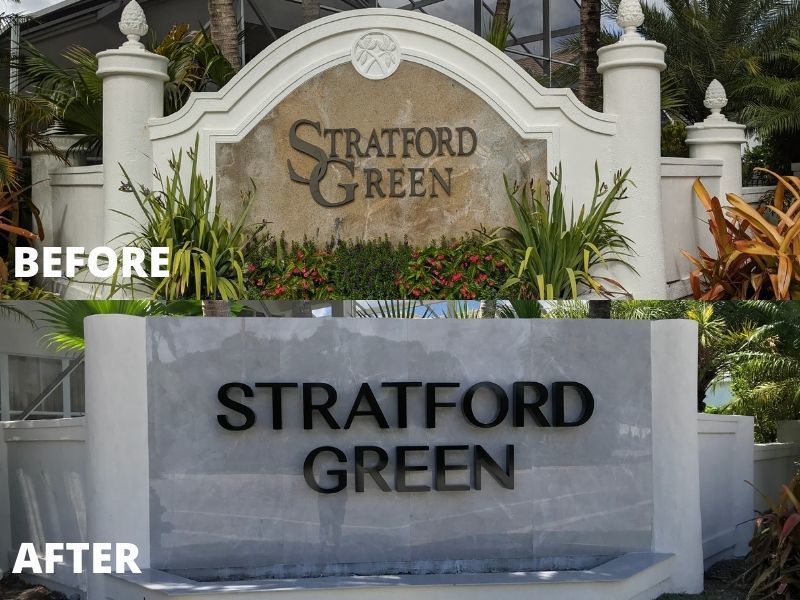 Before & After Community Entrance Sign Refurbishment in Boca Raton, FL - by Sign Partners