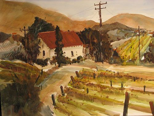 Laetitia Winery, After the Harvest, watercolor, 22" x 30"