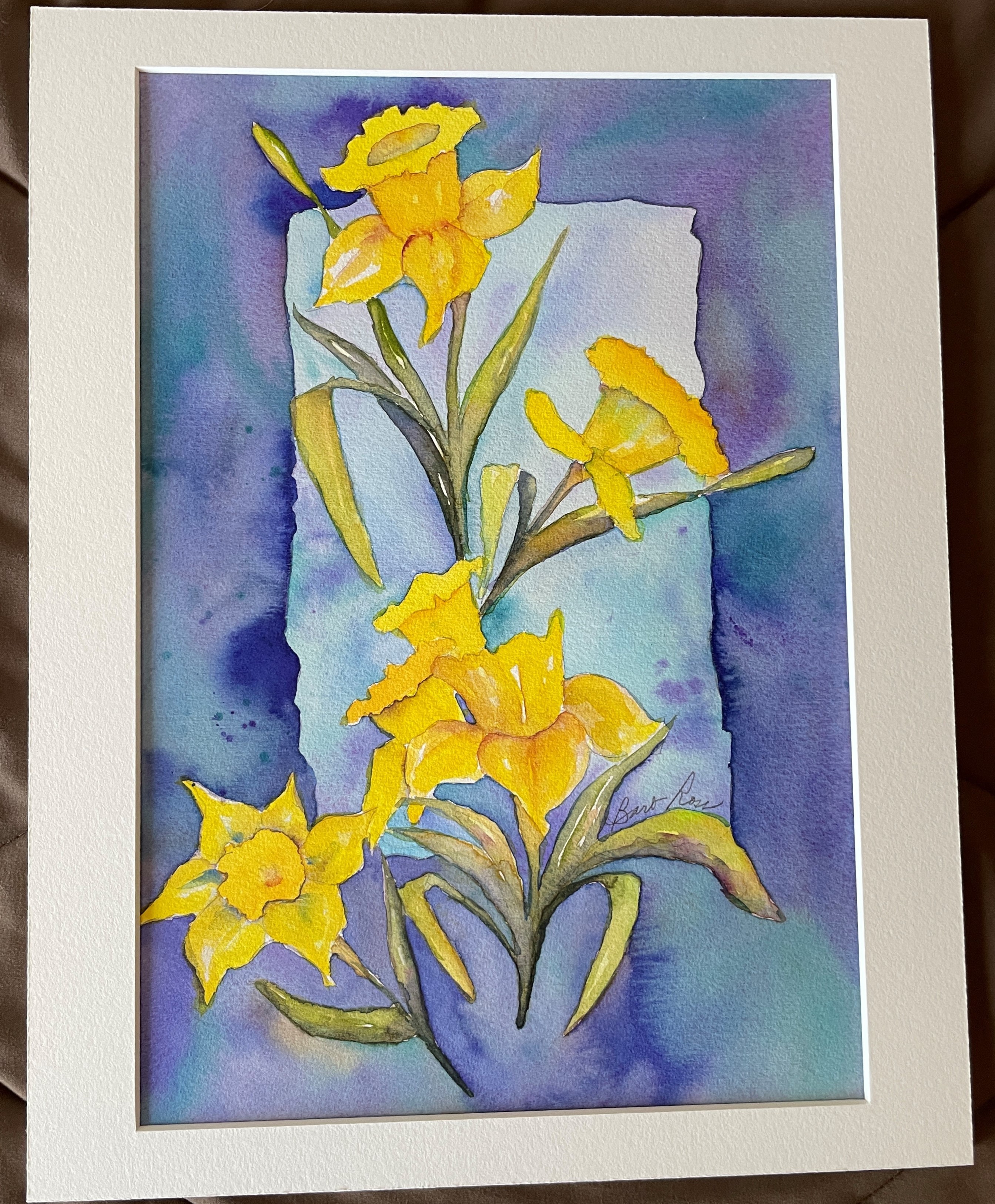 Matted Blue Daffodils Unframed